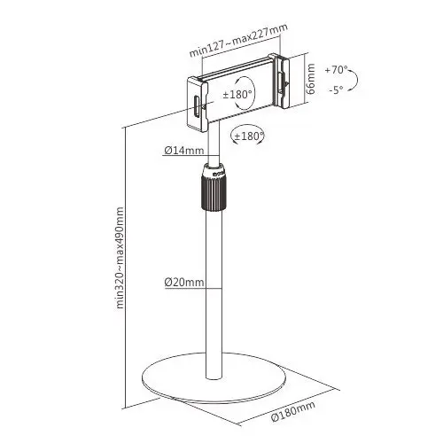 Brateck Black 35cm Ball Adjustable Tabletop Stand For 4.7'-12.9' Tablets/Phones