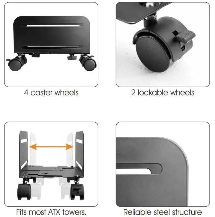 Brateck Black Mobile Stand f/Most Atx Cases 119-209mm Computer/Tower/Desktop