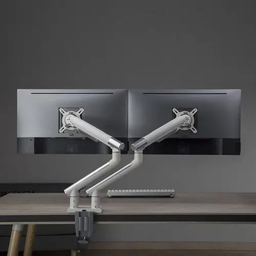 Brateck 109cm Dual 17'-32' Monitor Premium Slim Aluminum Spring Assist Arm White