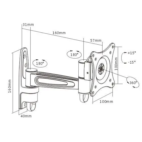 Brateck 24.8cm Single 13''-27' Monitor Wall Mount Bracket LED/LCD TV Flat Panel