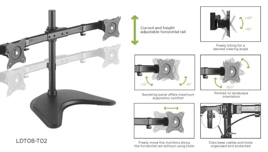 Brateck 80.5cm Dual 13"-27" Monitor Curved Horizontal Rail Array Desktop Stand