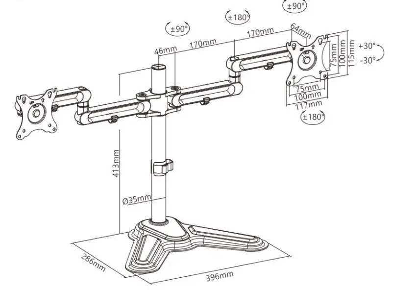 Brateck 88.6cm Dual 17'-32'  Monitor Stand Mount Premium Articulating Aluminum