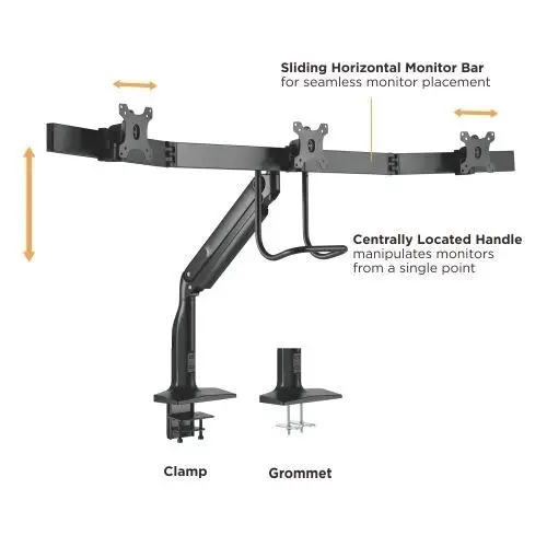 Brateck Triple 17"-32" Monitors Arm Mount Bracket Gas Spring Switch Aluminum BLK