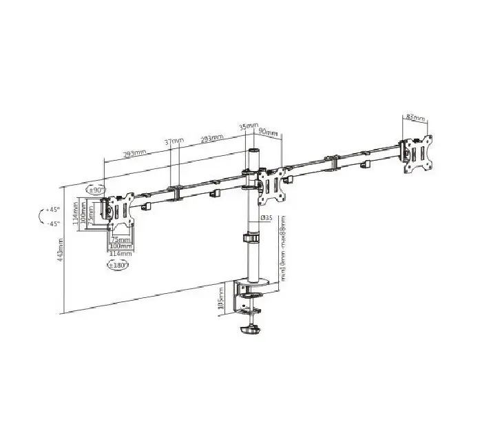 Brateck Triple 13"-27" Screens Monitor Arms Mount Economical Double Joint Steel