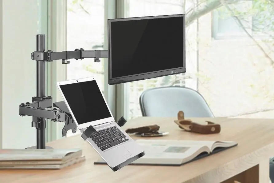 Brateck Single 13"-32" Monitor Arm Economical Double Joint Steel & Laptop Holder