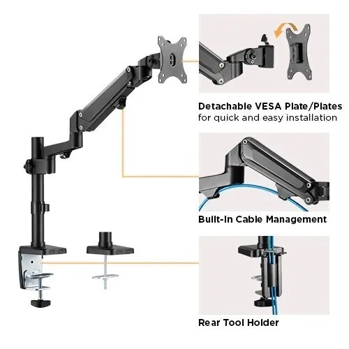 Brateck Single 17"-35" Monitors Desk Mount Gas Spring Arm Heavy-Duty Aluminum