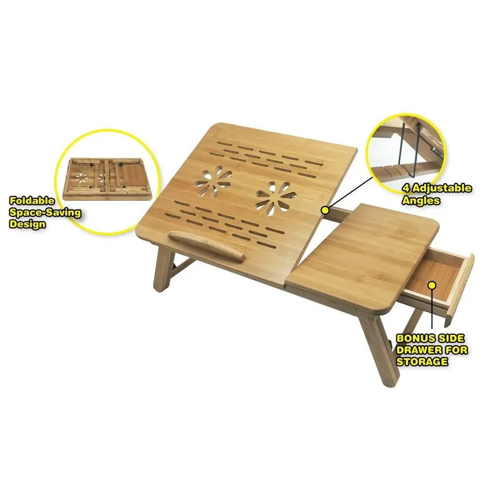 Vistara 58cm Bamboo Laptop Table/Desk w/Drawer Foldable/Adjustable/Compact