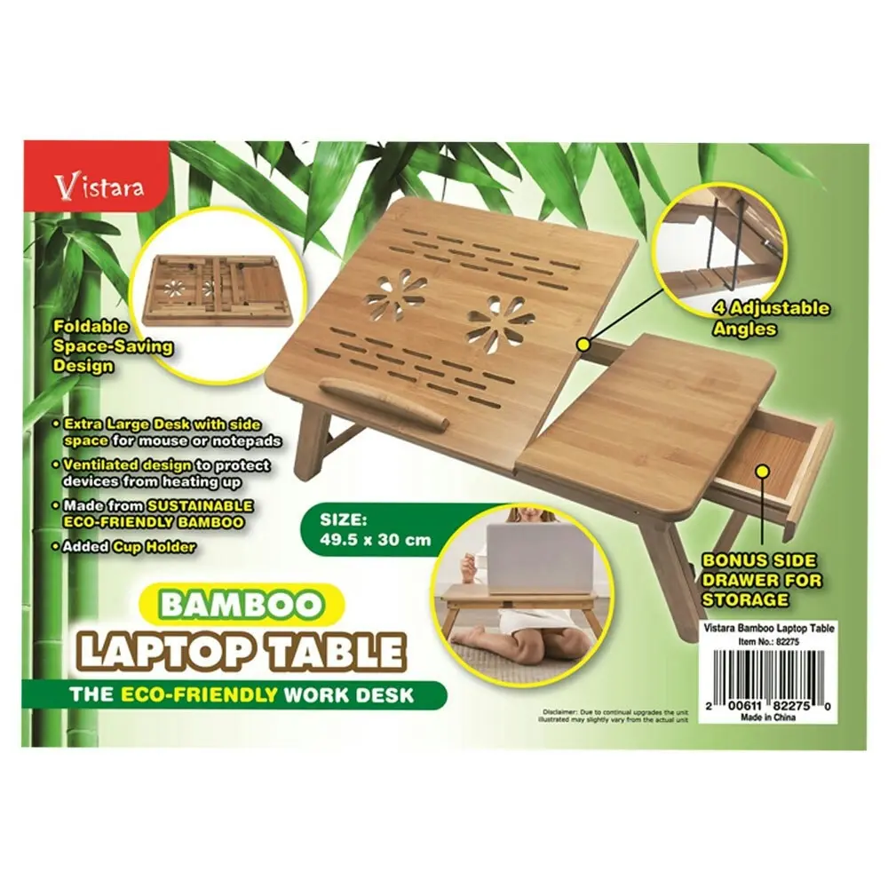 Vistara 58cm Bamboo Laptop Table/Desk w/Drawer Foldable/Adjustable/Compact