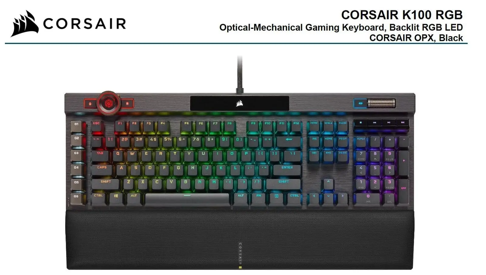 Corsair K100 RGB AXON Mechanical Cherry OPX Switch Gaming Keyboard f/ Desktop PC