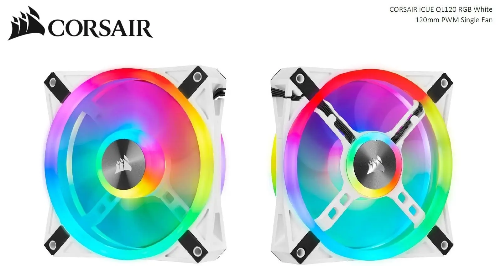 Corsair iCUE QL120 RGB 120mm PWM 1500 RPM Cooling Fan for Gaming PC Case White