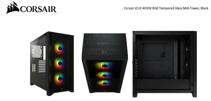 Corsair iCUE 4000X RGB Tempered Glass Mid-Tower E-ATX/ATX Case for Gaming PC BLK