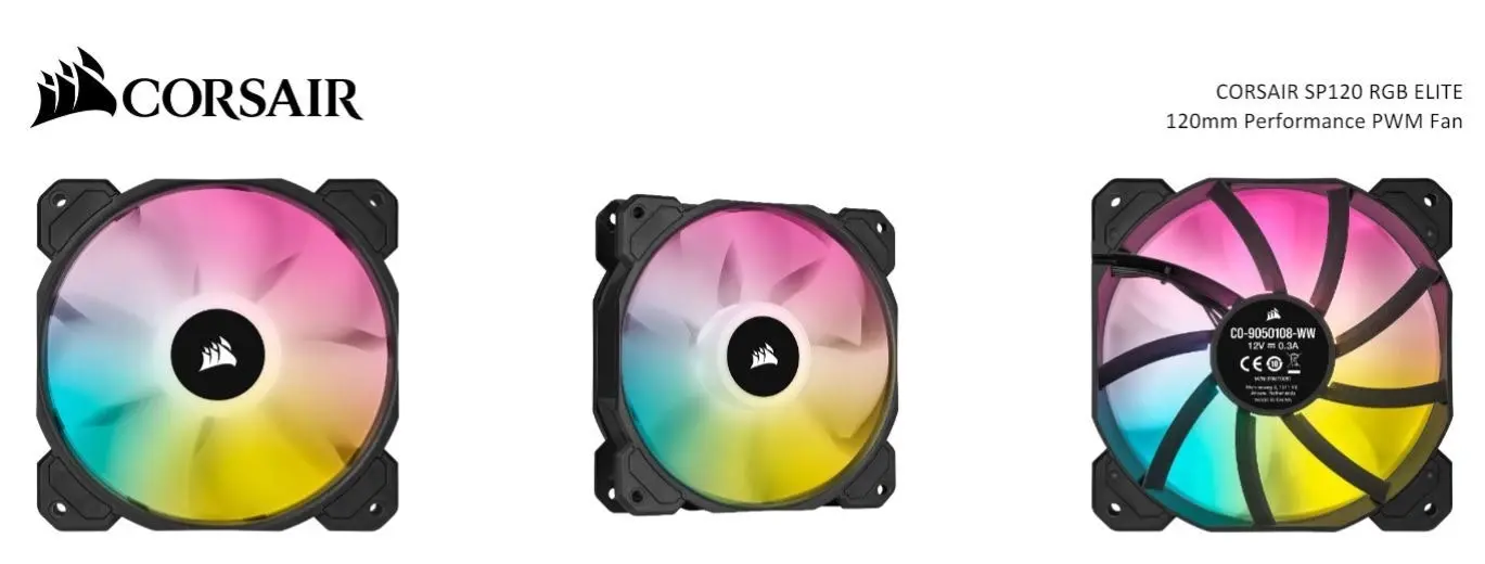 Corsair SP120 RGB ELITE 120mm 47.73 CFM PWM Cooling Fan f/ Gaming PC Case Black