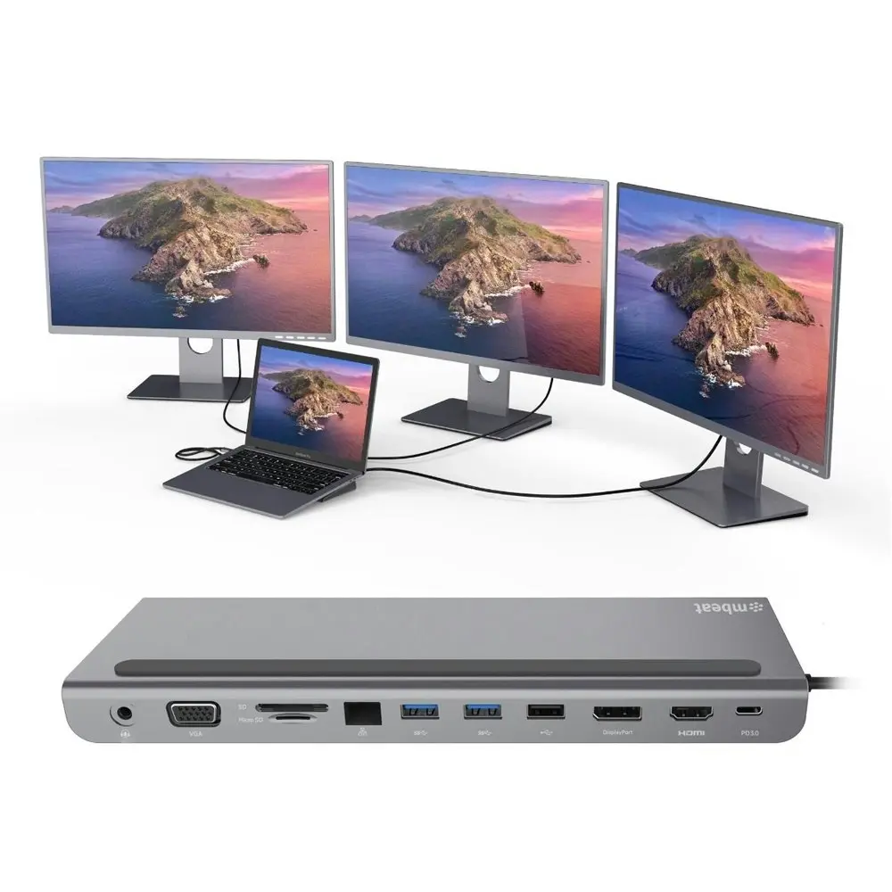 mBeat 11 In 1 Multiport USB-C Dock HDMI/VGA/USB-C/USB/SD Card Port Laptop Dock