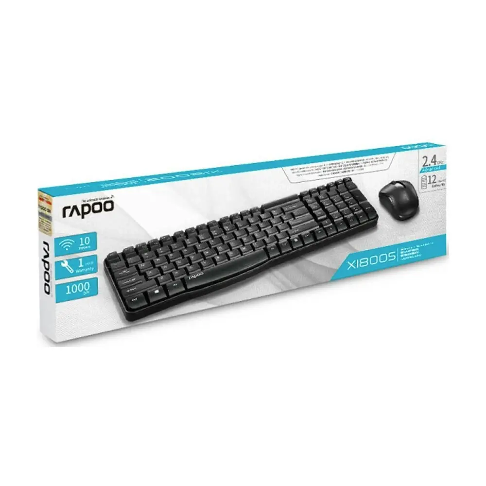 Rapoo X1800S 2.4GHz Wireless Optical Keyboard Mouse Combo For PC/Laptop Black