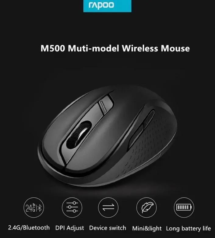 Rapoo M500 Wireless/2.4GHz Bluetooth Optical Mouse For PC/Computer Laptop Black