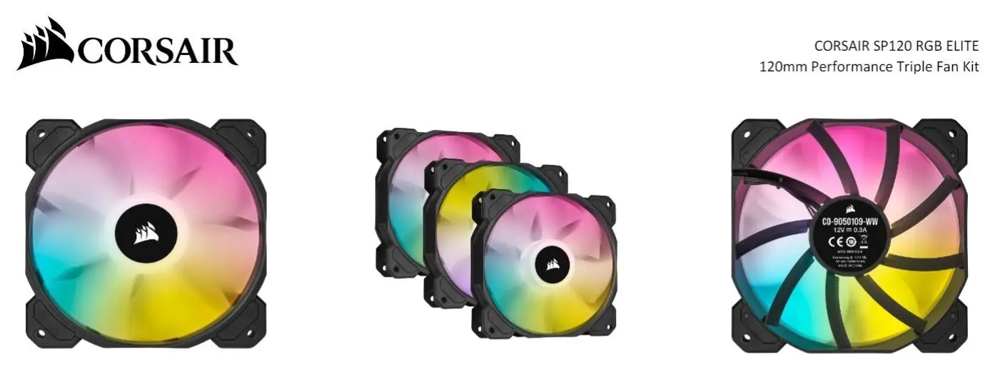 3PK Corsair SP120 RGB LED ELITE 120mm PWM Cooling Fan for Gaming PC Case Black