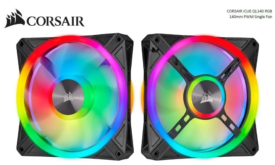 Corsair iCUE QL140 RGB 50.2CFM 140mm PWM 1250RPM Cooling Fan f/Gaming PC Case BK