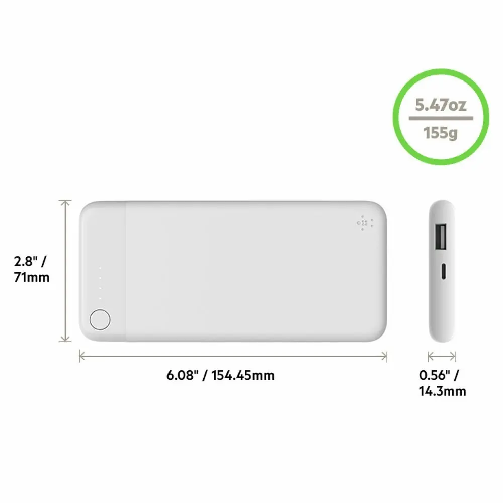 Belkin Boost Power Bank 5000mAh Phone Charger w/ Lightning MFI-Certified White