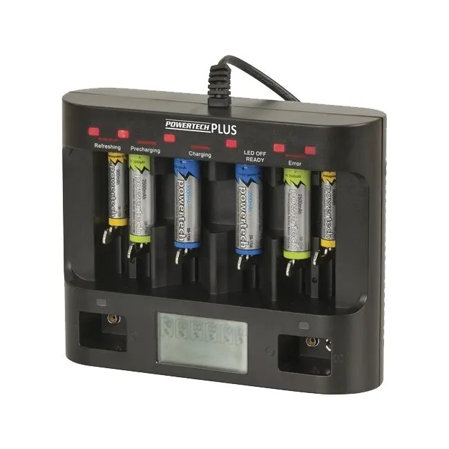 Powertech Universal Fast Charger w/LCD Display/USB Outlet for Rechargeable Cells