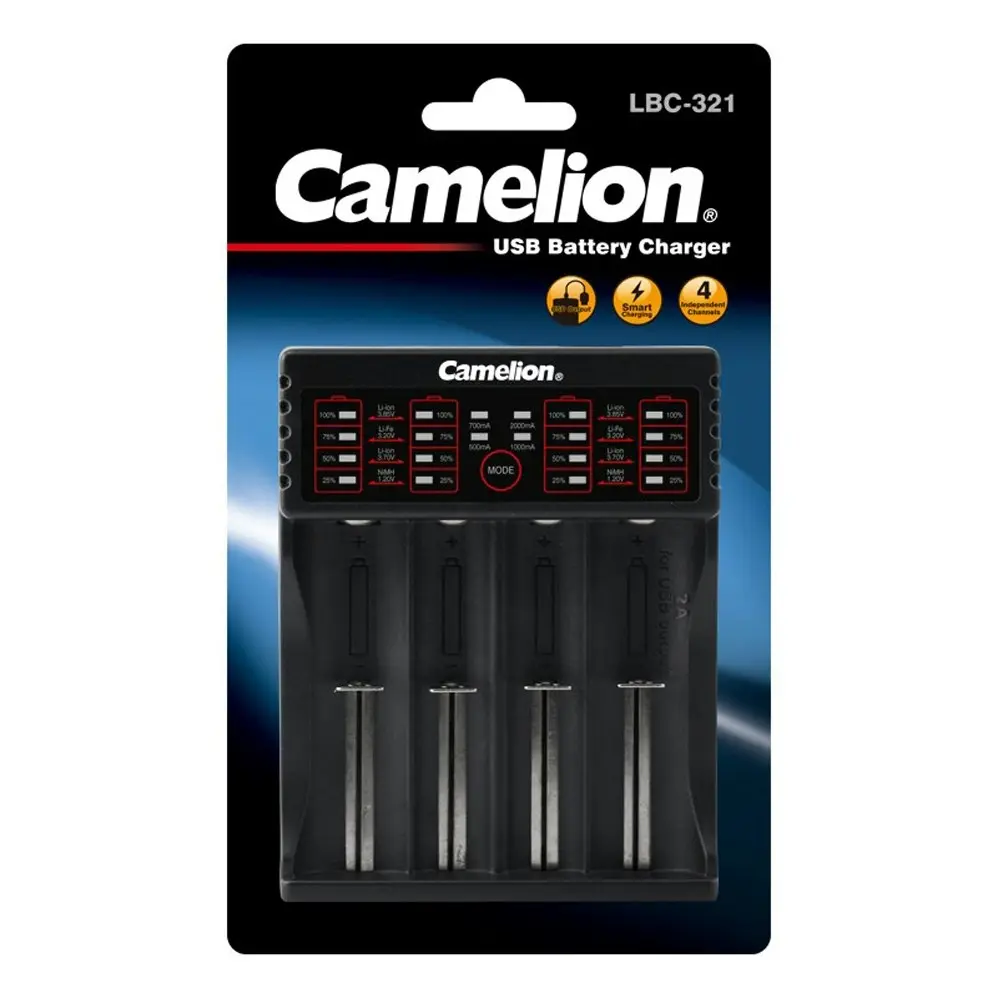 Camelion Li-Ion/Ni-Cd/Ni-MH Smart USB Charger for Rechargeable Battery Black