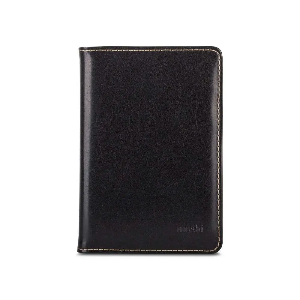 Moshi Leather Travel Water Resistant Passport Holder/Pouch w/Card Slots Black