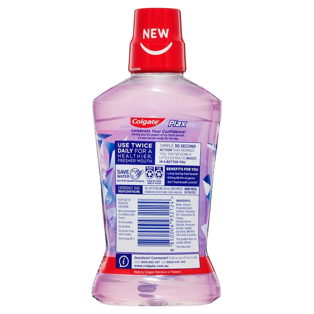 Colgate 500ml Plax IceFusion Wintermint Mouthwash Alcohol Free Oral Care