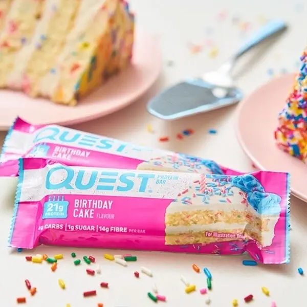 12pc Quest 60g High Protein Chewy Bar Healthy Snack Gym/Diet Treat Birthday Cake