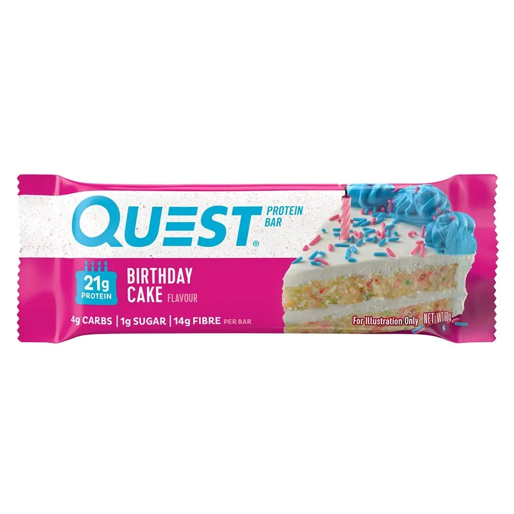 12pc Quest 60g High Protein Chewy Bar Healthy Snack Gym/Diet Treat Birthday Cake