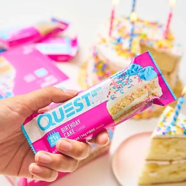 12pc Quest 60g High Protein Chewy Bar Healthy Snack Gym/Diet Treat Birthday Cake