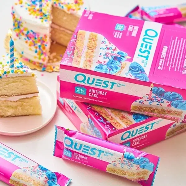 12pc Quest 60g High Protein Chewy Bar Healthy Snack Gym/Diet Treat Birthday Cake