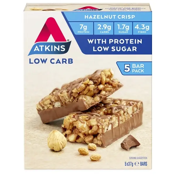 15pc Atkins Low Carb 37g Day Break Protein Bar Healthy Diet Snack Hazelnut Crisp