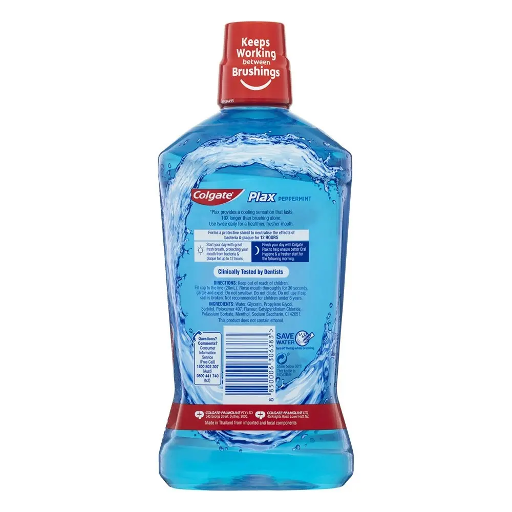 500ml Colgate Plax Mouthwash Peppermint Dental/Teeth Hygiene/Cleaning/Care