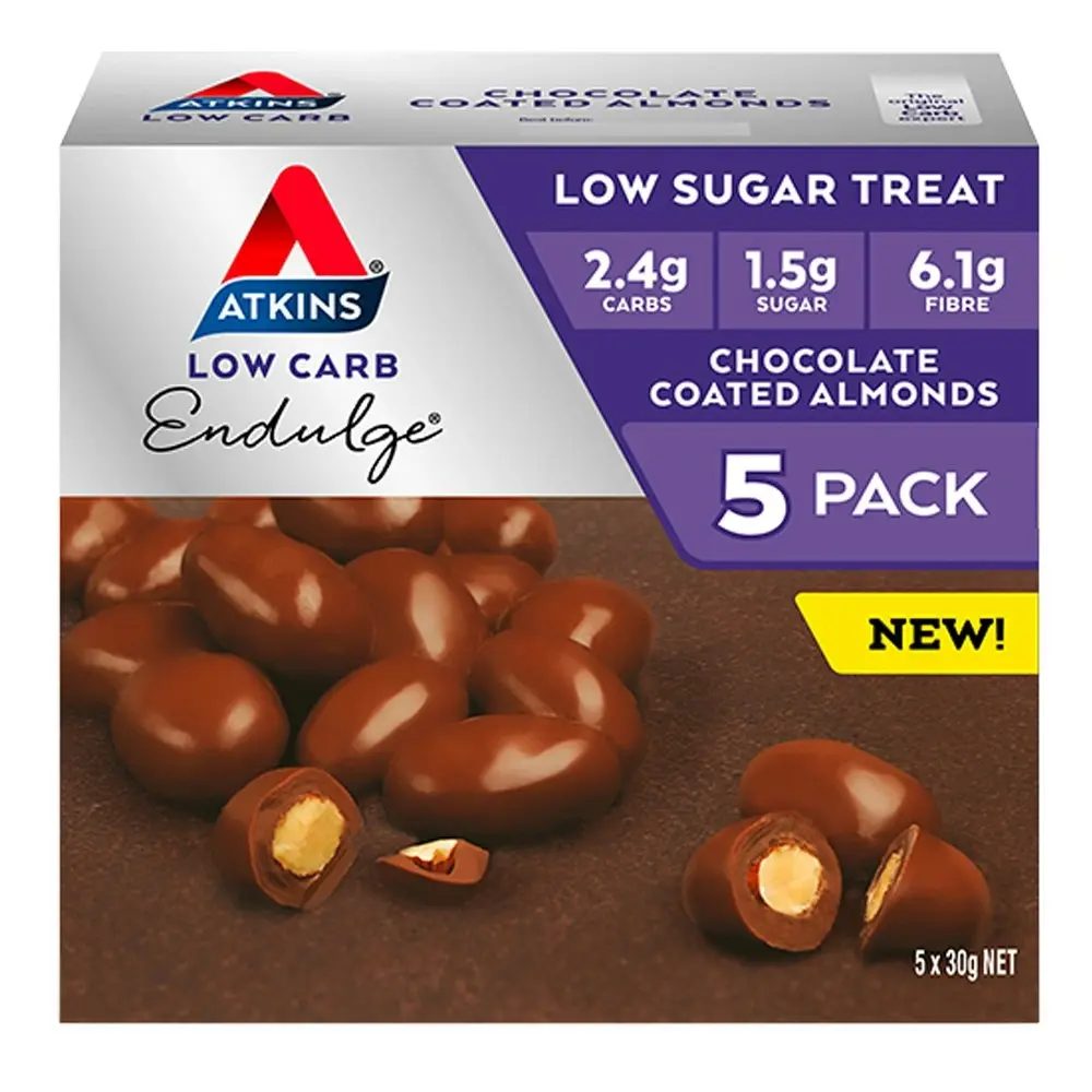 2x 5pc Atkins Low Carb/Sugar 50g Endulge Healthy Snacks Chocolate Coated Almonds