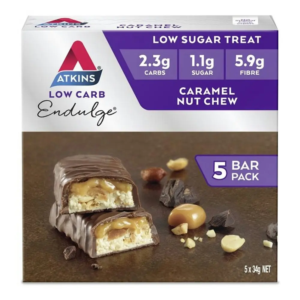 5x 5pc Atkins Low Carb/Sugar 34g Endulge Protein Bar Diet Snack Caramel Nut Chew