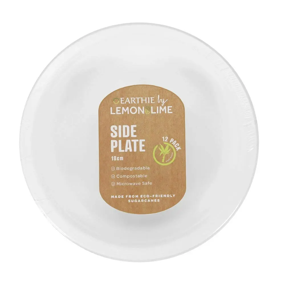 120pc Lemon & Lime Eco/Biodegradable/Compostable Disposable 18cm Side Plate Whit