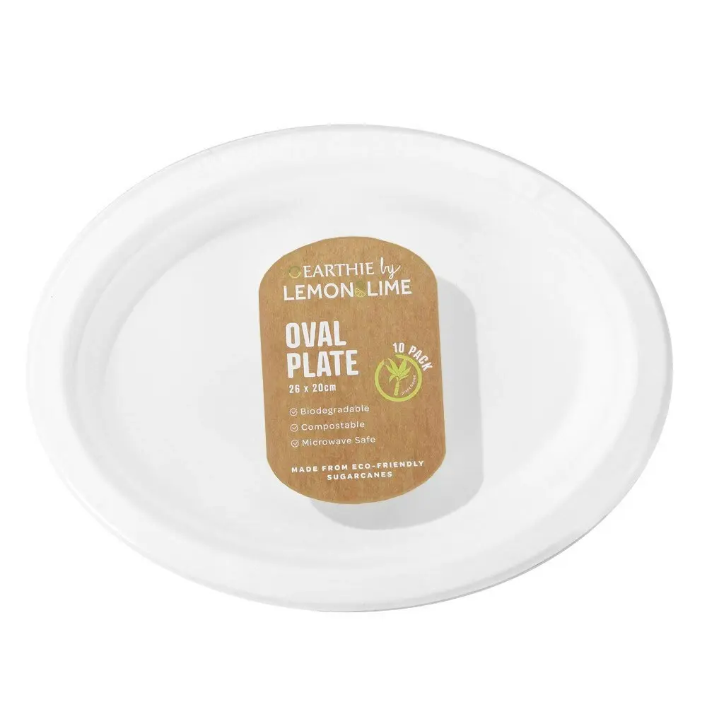 100pc Lemon & Lime Eco/Biodegradable/Compostable Disposable 26cm Oval Plate Whit