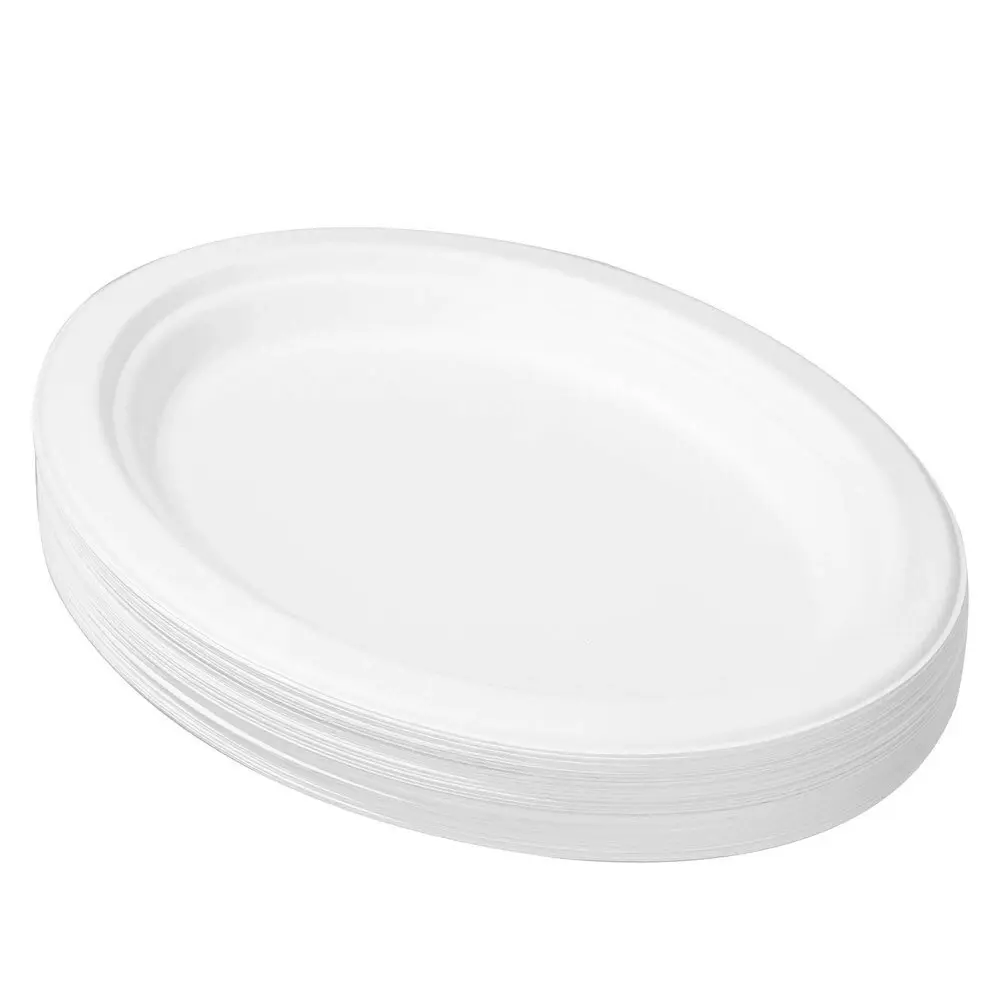 90pc Lemon & Lime Eco/Biodegradable/Compostable Disposable 26cm Oval Plate White