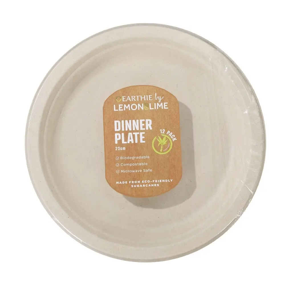 120pc Lemon & Lime Eco-Friendly/Plant Base Disposable 23cm Dinner Plate Natural