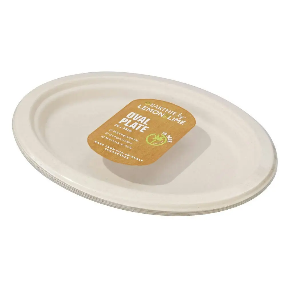 100pc Lemon & Lime Eco-Friendly/Biodegradable Disposable 26cm Oval Plate Natural