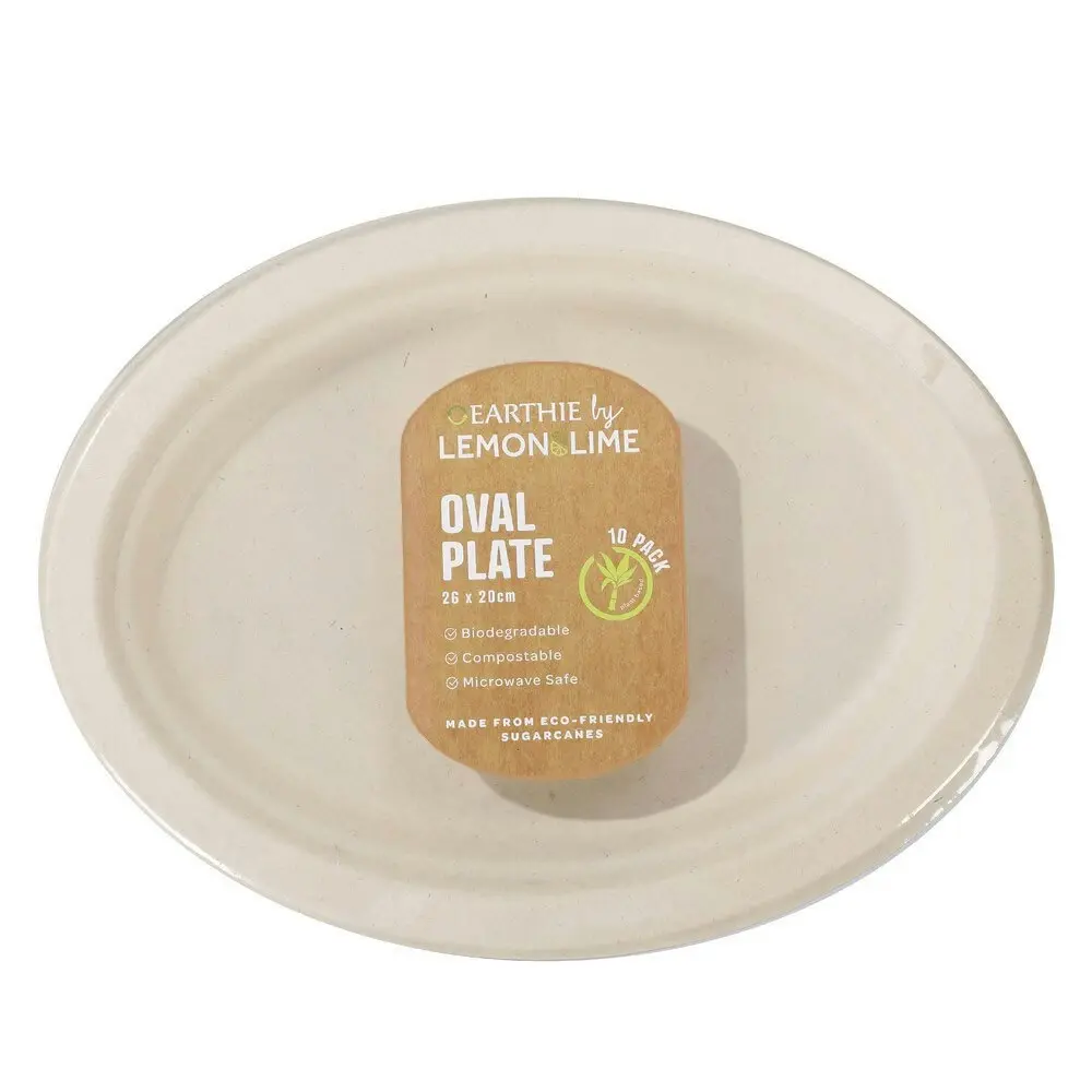 100pc Lemon & Lime Eco-Friendly/Biodegradable Disposable 26cm Oval Plate Natural