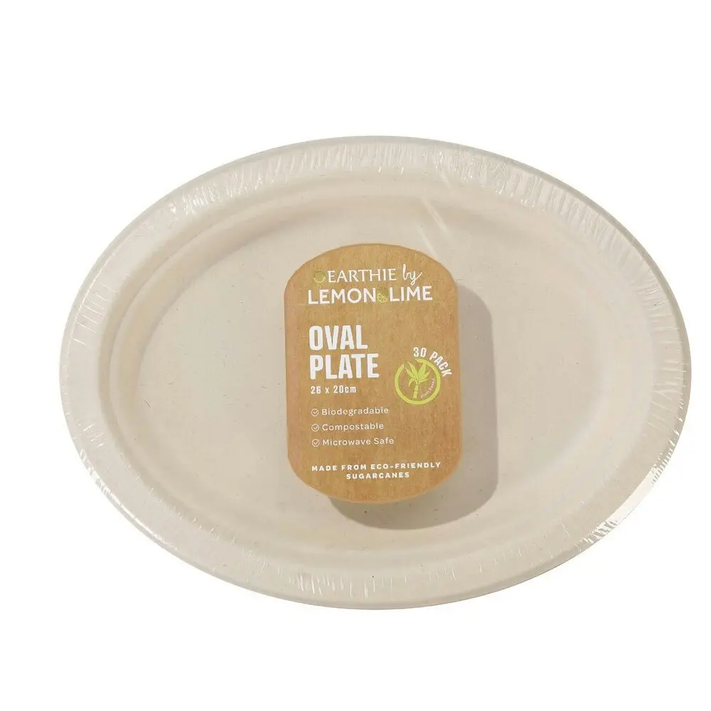 90pc Lemon & Lime Eco-Friendly/Biodegradable Disposable 26cm Oval Plate Natural