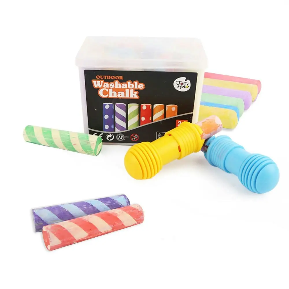 Jarmelo Outdoor Washable Sidewalk Chalk 24 Colours Kit/Holders Kids Arts/Craft