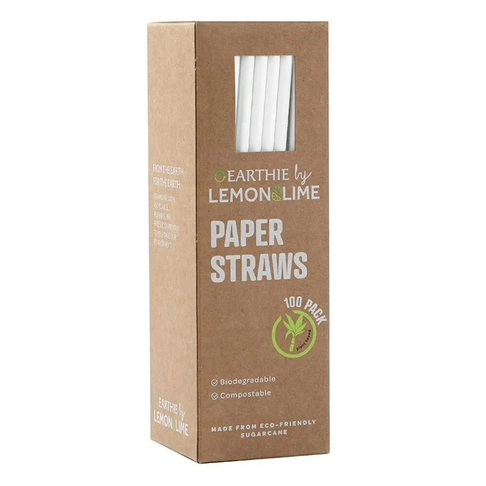 600x Lemon & Lime 20cm Paper Straws White Drinks/Drinking/Party Eco Friendly