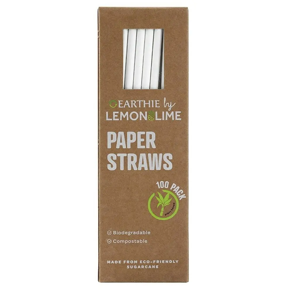 600x Lemon & Lime 20cm Paper Straws White Drinks/Drinking/Party Eco Friendly