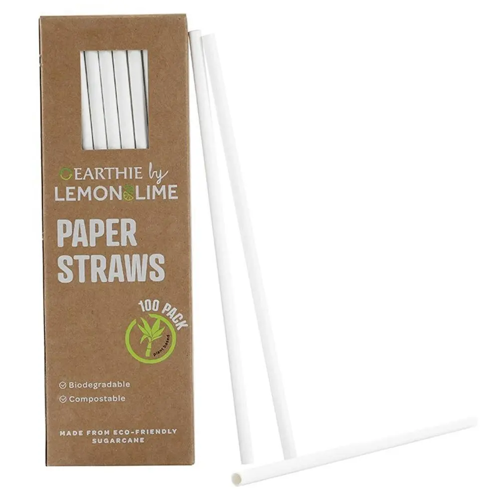 600x Lemon & Lime 20cm Paper Straws White Drinks/Drinking/Party Eco Friendly