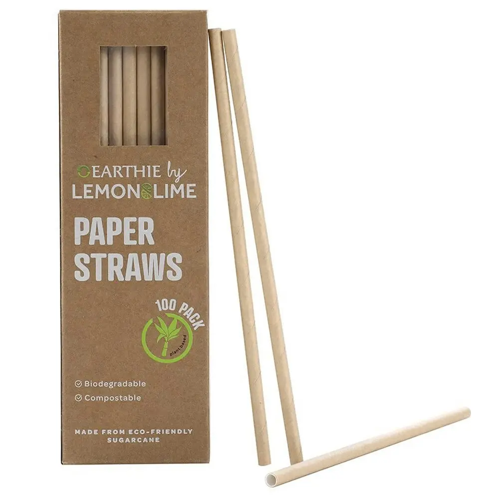 600x Lemon & Lime 20cm Paper Straws Natural Drinks/Drinking/Party Eco Friendly