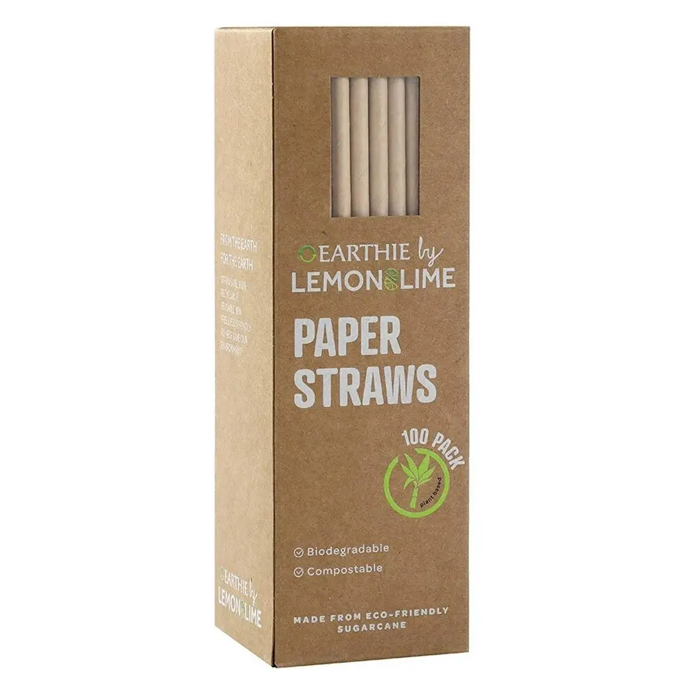 600x Lemon & Lime 20cm Paper Straws Natural Drinks/Drinking/Party Eco Friendly