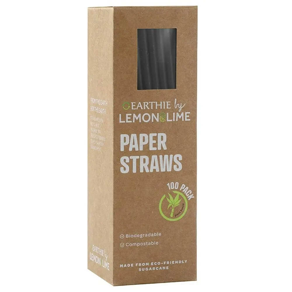 600x Lemon & Lime 20cm Paper Straws Black Drinks/Drinking/Party Eco Friendly