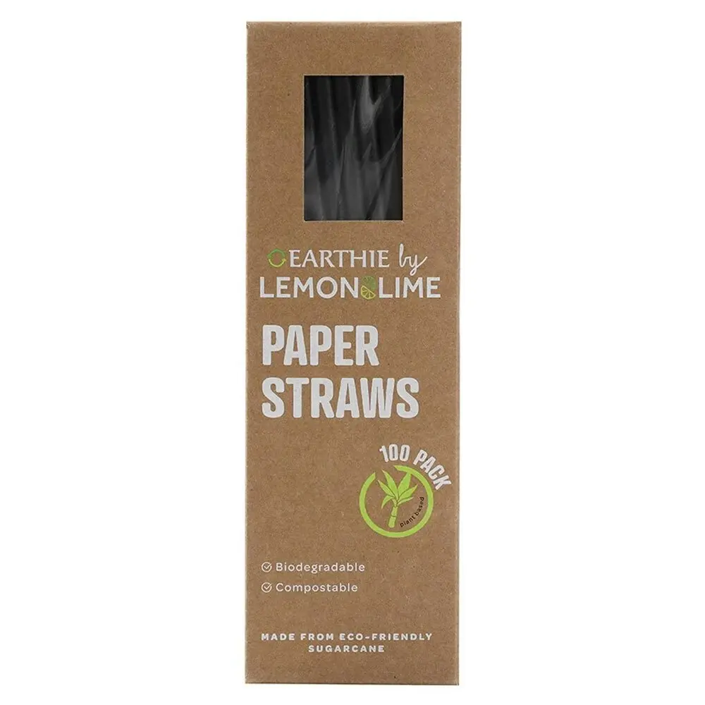 600x Lemon & Lime 20cm Paper Straws Black Drinks/Drinking/Party Eco Friendly