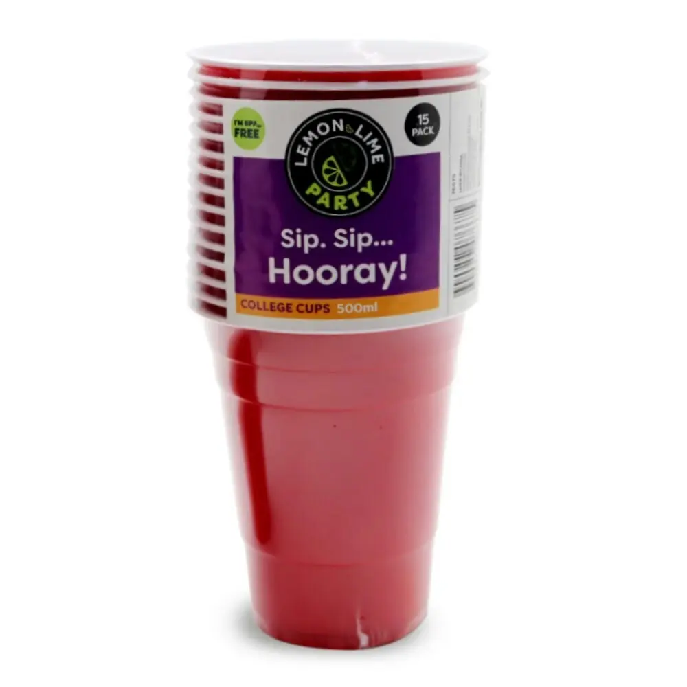 45PK Lemon & Lime Reusable 500ml College Party Cups Drinking Water Drink Cup Red